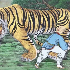 Zen koan painting depicting monk and tiger