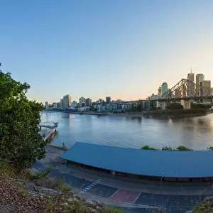 Brisbane city and story bridge during sunset