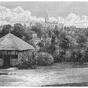 Old engraved illustration of Government House is the official residence of the governor of Victoria, located in Kings Domain, Melbourne, next to the Royal Botanic Gardens