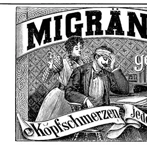 Advertisement for Migranin for headaches and migraines by Farbwerke Hoechst, 1890, Germany, Historic, digitally restored reproduction of an original 19th century artwork, exact original date unknown
