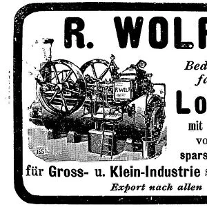 Advertisement of the Wolf company for locomobiles and farm machinery, 1890, Germany, Historic, digitally restored reproduction of an original from the 19th century, exact original date unknown