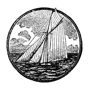 Antique childrens book comic illustration: sailing ship