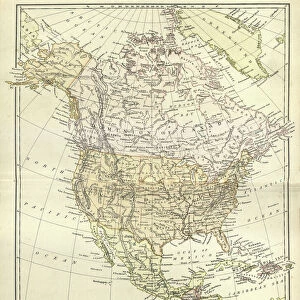 Antique map, North America, Canada and USA, 1884, 19th Century