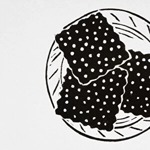 Black and white illustration of waffles on a plate