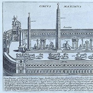 Circus Maximus. The Roman Circus was designed for chariot racing, although other events were also held in these arenas, historical Rome, Italy, digital reproduction of an original 17th-century artwork, original date not known