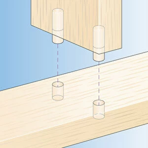 Digital Illustration showing how to join two pieces of wood using dowel joints