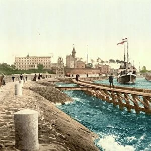The harbour of Kolberg in Pomerania, formerly Germany, today Kolobrzeg, Poland, Historic, photochrome print from the 1890s