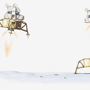Illustration of lunar module dropping down to the Moon