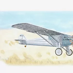 Illustraton of Spirit of St Louis monoplane flown by Charles Lindbergh, non-stop flight from New York to Paris, 1927