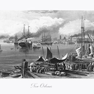 New Orleans on the Mississippi River, Louisiana, United States, American Victorian Engraving, 1872