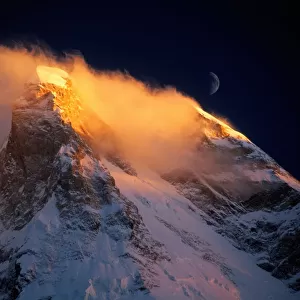 Pakistan, Northern Areas, Baltistan, Masherbrum Peak, sunset