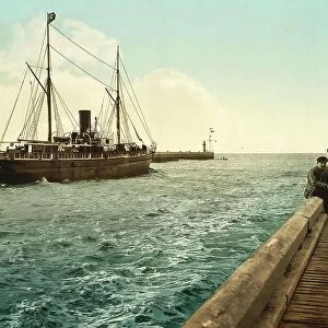 Port exit at Dunkirk, Dunkerque, Hauts-de-France, France, c. 1890, Historic, digitally enhanced reproduction of a photochrome print from 1895