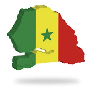 Shape and national flag of Senegal, levitating, 3D computer graphics
