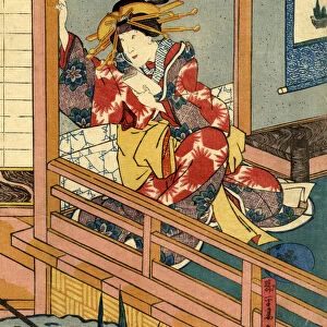 Traditional Japanese Woodblock female by window