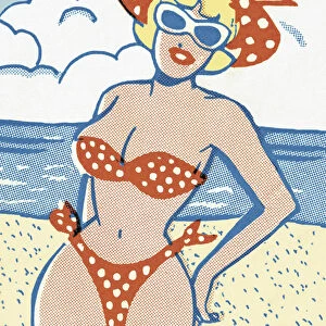 Woman Wearing a Polka Dot Bikini
