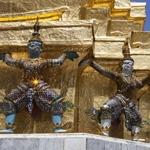 Yaksha statue at the golden chedi, Wat Phra Kaeo or Wat Phra Kaew, Grand Palace, Royal Palace, Bangkok, Thailand