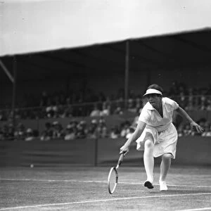 Miss Helen Wills playing in her match at the Beckenham Tennis Tournament. 1927
