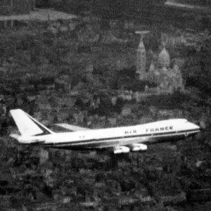 Print of a Boeing 747 over Paris Print of a Boeing 747 over Paris