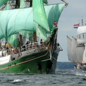 The Alexander von Humboldt (L) tall ship sails off the coast of Kiel, northern Germany on June 20 The Alexander von Humboldt (L) tall ship sails off the coast of Kiel, northern Germany on June 20