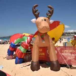 Print of Surf Lifesavers on Bondi Beach at Christmas