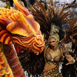 Print of a Mocidade Alegre dancer at the 2017 Sao Paulo Carnival Print of a Mocidade Alegre dancer at the 2017 Sao Paulo Carnival