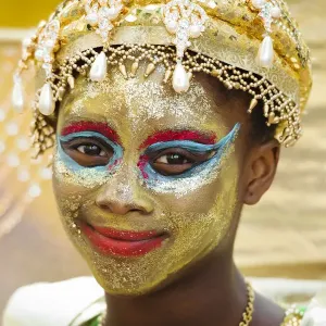 Print of a smiling girl in Notting Hill Carnival portrait Print of a smiling girl in Notting Hill Carnival portrait