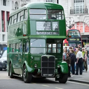 Print of vintage London buses on the streets Print of vintage London buses on the streets