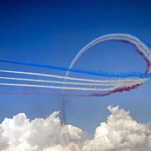 Britains Red Arrows airplane display team performs during the second week-end