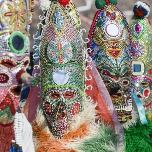 Colorful Print of Kukeri Dancers