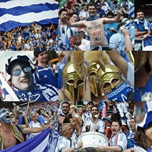 A combination of pictures taken in June 2012 shows Greek supporters during the Euro
