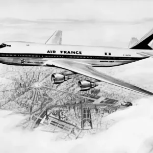 Air France Boeing 747 over Paris Print, September 1966 Air France Boeing 747 over Paris Print, September 1966
