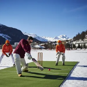 Print of Cricket-Sui-Ice Players Warming Up on Lake St. Moritz