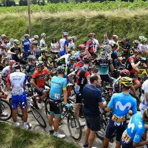 Print of cyclists waiting near Carcassonne, France Print of cyclists waiting near Carcassonne, France