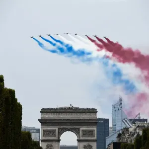 Print of the Patrouille de France aerial display over the Arc de Triomphe Print of the Patrouille de France aerial display over the Arc de Triomphe