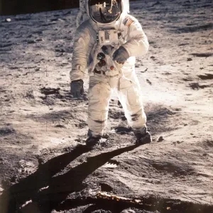 Print of Apollo 11 astronaut Edwin Buzz Aldrin walking near the Lunar Module