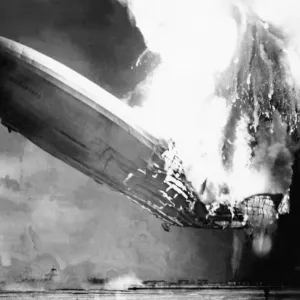 Print of the Hindenburg airship in flames as it lands in New Jersey Print of the Hindenburg airship in flames as it lands in New Jersey