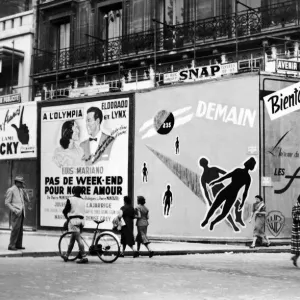 Paris Print of 1950s Advertising Posters in Front of Cinemas