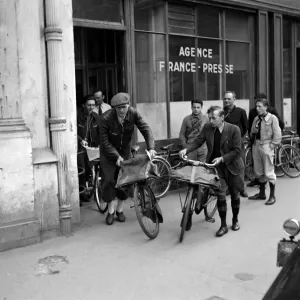 1950s Paris Print: Delivery Boys Leaving Agence France-Presse Building 1950s Paris Print: Delivery Boys Leaving Agence France-Presse Building