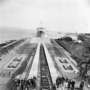 Print of the France ocean liner launch at Saint-Nazaire Print of the France ocean liner launch at Saint-Nazaire