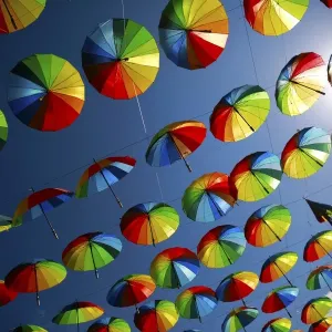 Gaza Umbrellas Print, a photograph of colourful beach umbrellas Gaza Umbrellas Print, a photograph of colourful beach umbrellas