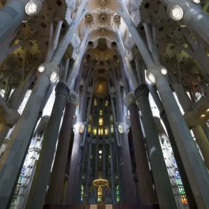 Interior view of the Expiatory Church of the Sagrada Familia (Holy Family) basilica Interior view of the Expiatory Church of the Sagrada Familia (Holy Family) basilica