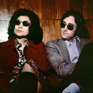 A black and white print of John Lennon and Yoko Ono in 1968 A black and white print of John Lennon and Yoko Ono in 1968