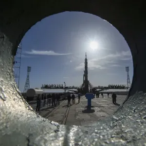 Print of Baikonur cosmodrome launch pad scene