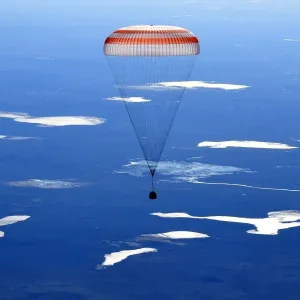 Print of Soyuz MS-02 Space Capsule Landing in Kazakhstan