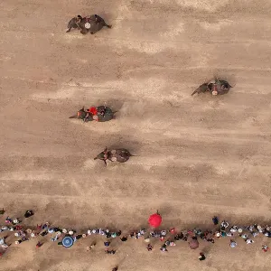 Mahouts Racing Their Elephants
