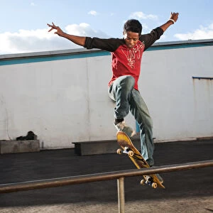 Malagasy skater Lofo, 20, rides and trains at the skateboarding ground especially
