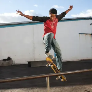 Malagasy skater Lofo, 20, rides and trains at the skateboarding ground especially Malagasy skater Lofo, 20, rides and trains at the skateboarding ground especially