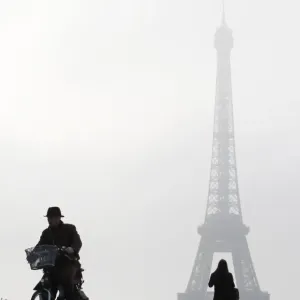 Man Rides a Bicycle Esplanade Du Trocadero