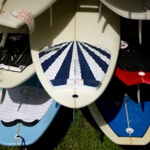 New Zealand Print: Surfing Boards at Piha Beach New Zealand Print: Surfing Boards at Piha Beach