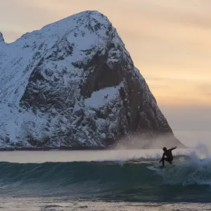 Norway Print: Surfer Riding Wave at Unstad Beach Norway Print: Surfer Riding Wave at Unstad Beach